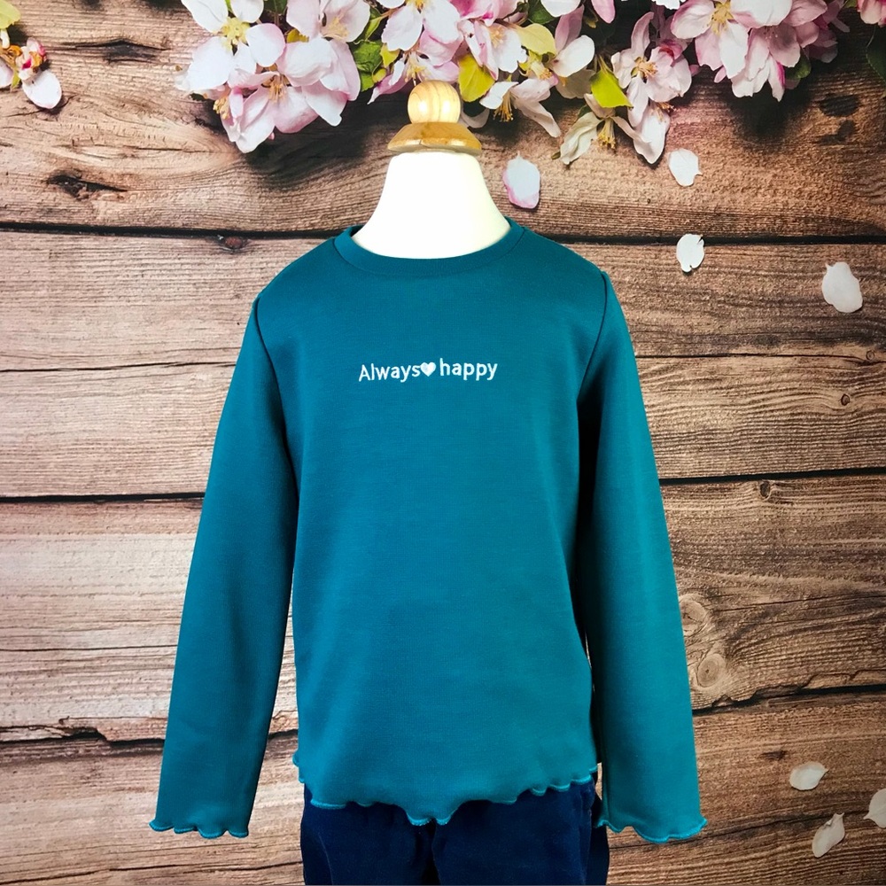 New Little Girls Always Happy Heart Green Lettuce Trim Pullover 9Y